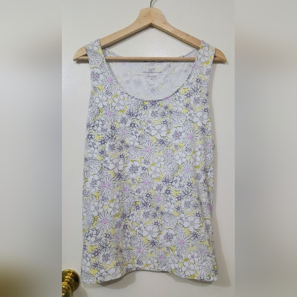J.Jill Printed Scoop Neck Layering Tank Floral Print size2X Black & White w/Pink - Picture 3 of 7